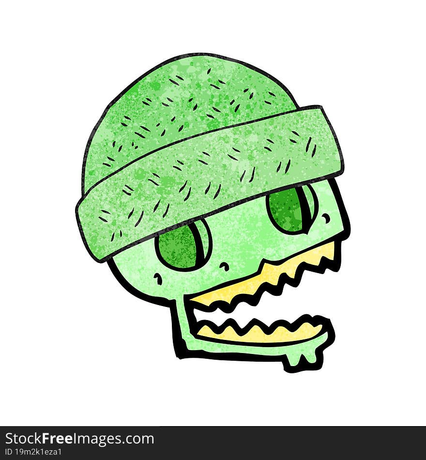 textured cartoon skull wearing hat