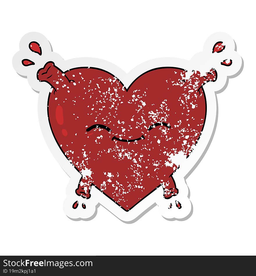 Distressed Sticker Of A Cartoon Happy Heart