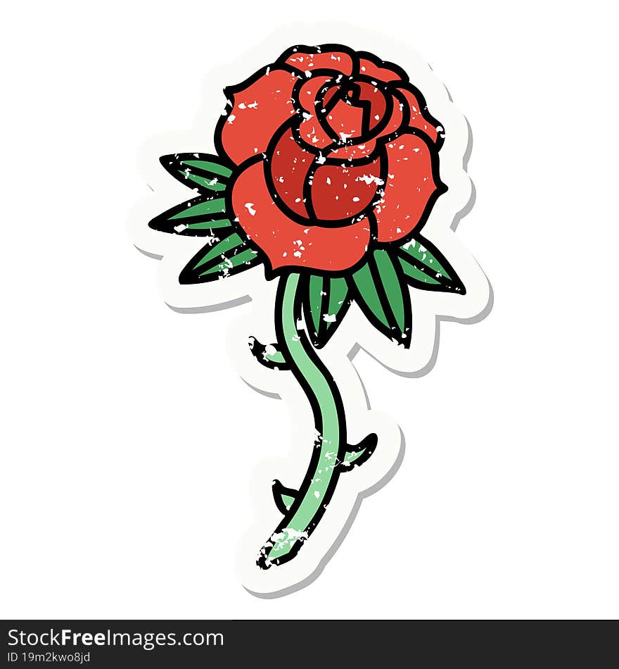 distressed sticker tattoo in traditional style of a rose. distressed sticker tattoo in traditional style of a rose