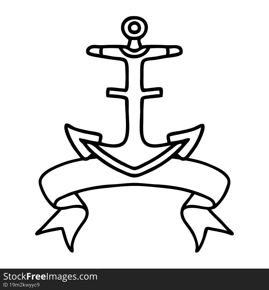 Black Linework Tattoo With Banner Of An Anchor