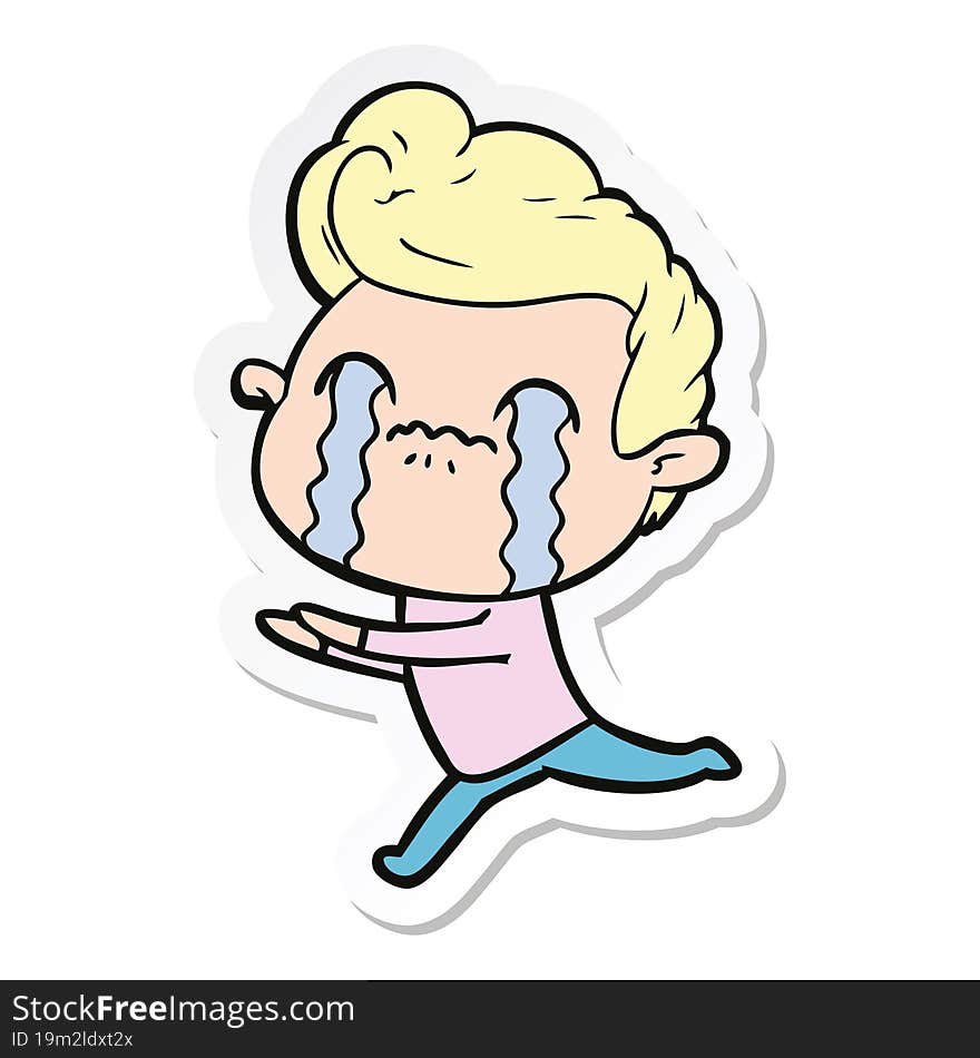 sticker of a cartoon man crying