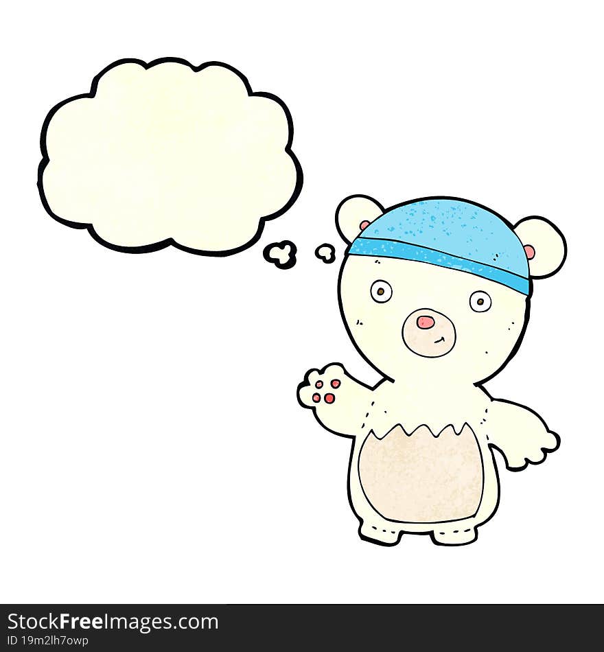 cartoon polar bear wearing hat with thought bubble