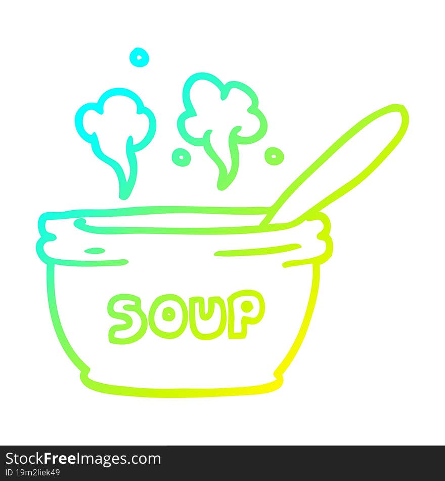 cold gradient line drawing of a cartoon of hot soup