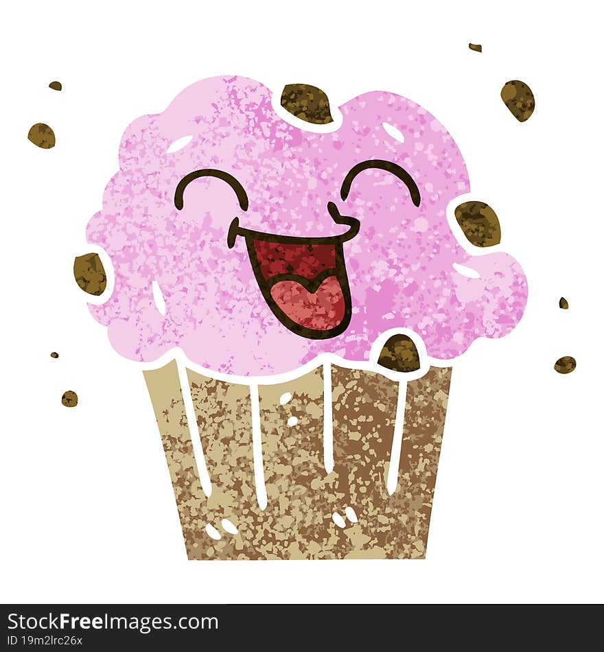 retro illustration style quirky cartoon happy muffin. retro illustration style quirky cartoon happy muffin