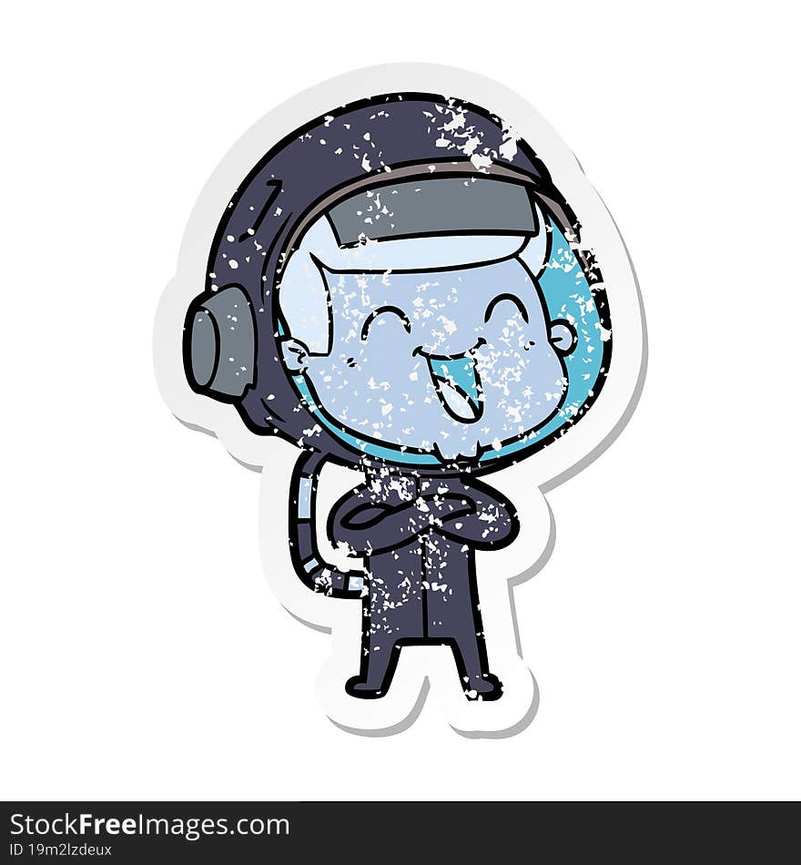 Distressed Sticker Of A Happy Cartoon Astronaut