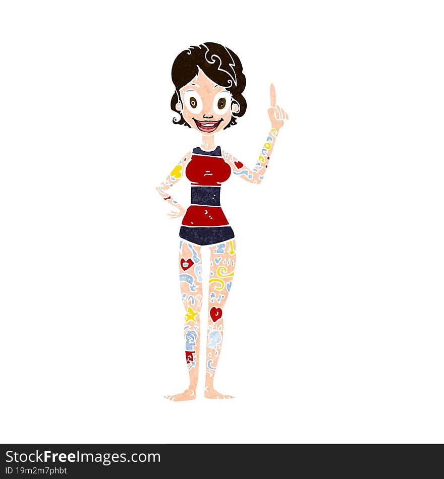 cartoon woman covered in tattoos