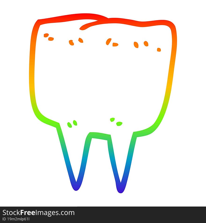 rainbow gradient line drawing cartoon tooth