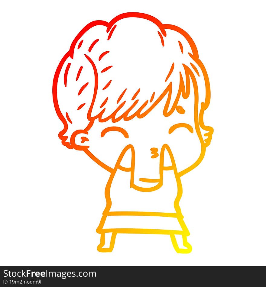 Warm Gradient Line Drawing Cartoon Woman Thinking