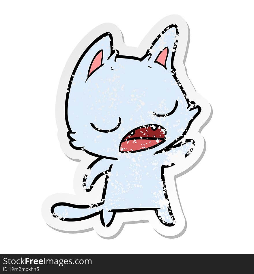 distressed sticker of a talking cat cartoon