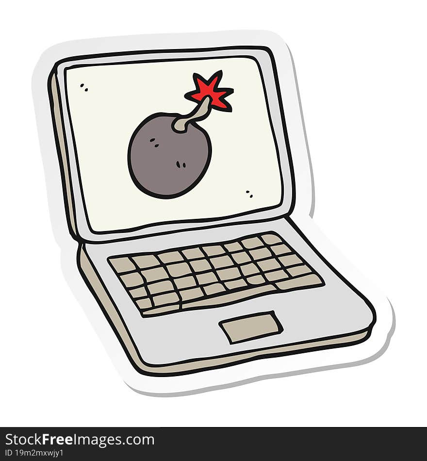 sticker of a cartoon laptop computer with error screen