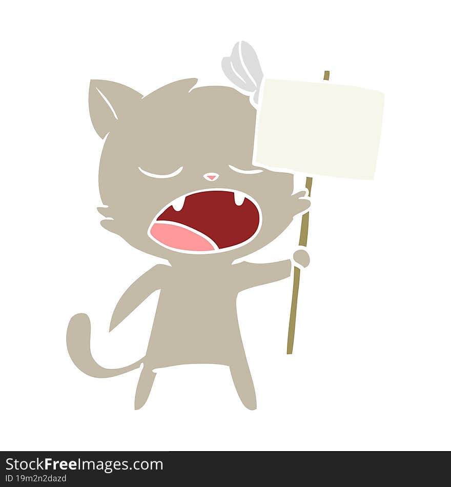 Flat Color Style Cartoon Yawning Cat