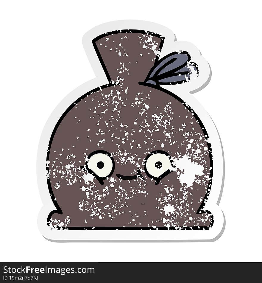 distressed sticker of a cute cartoon sack