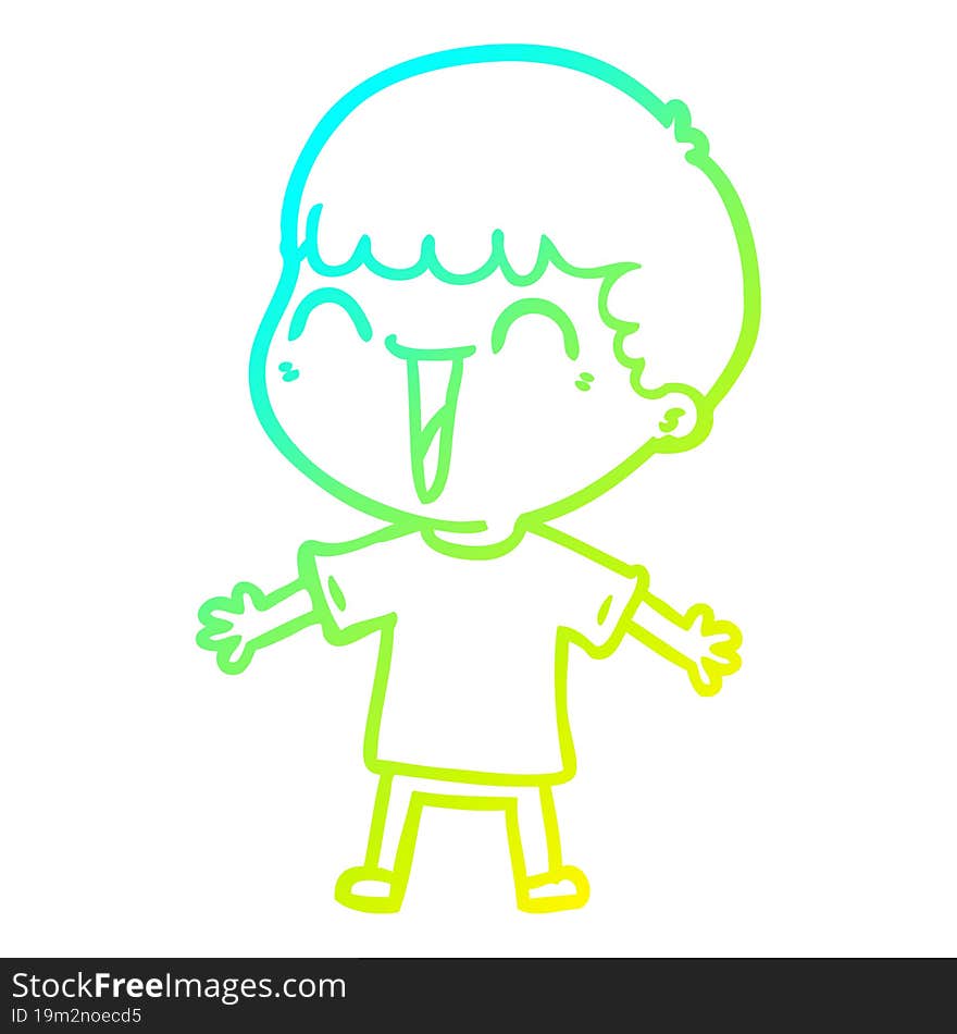 cold gradient line drawing of a cartoon happy man