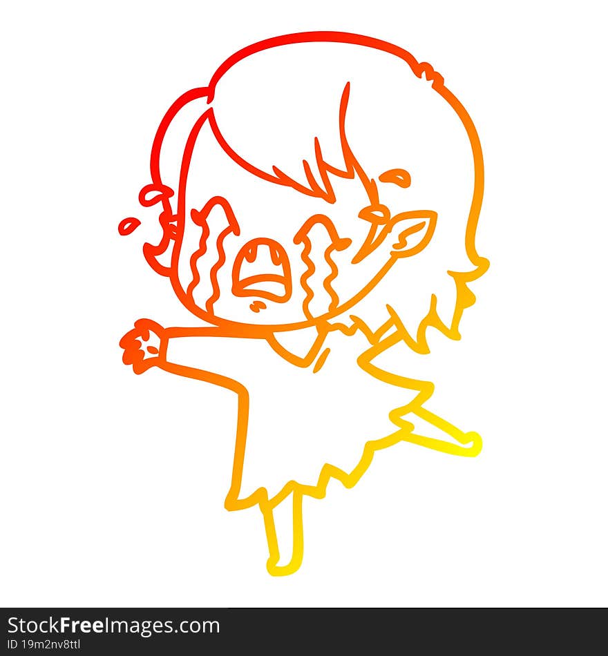 Warm Gradient Line Drawing Cartoon Crying Vampire Girl