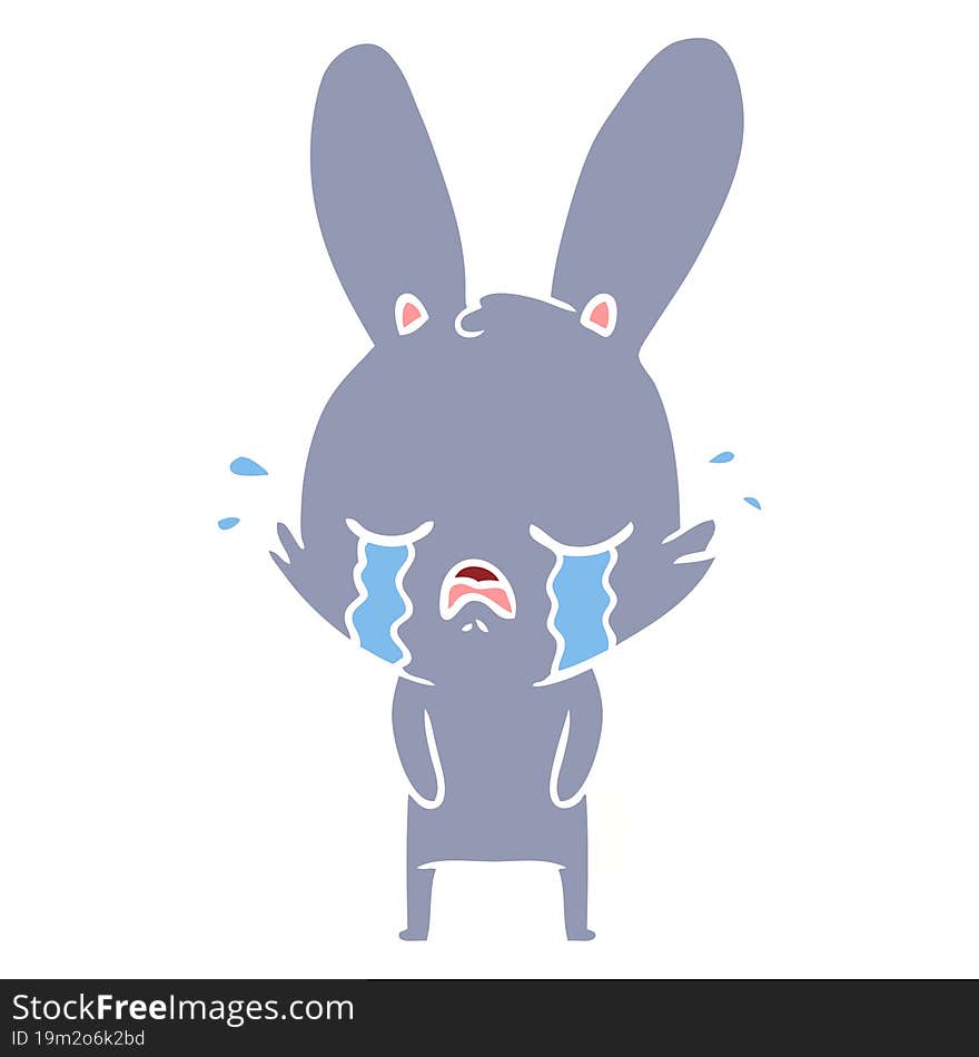 cute flat color style cartoon rabbit crying