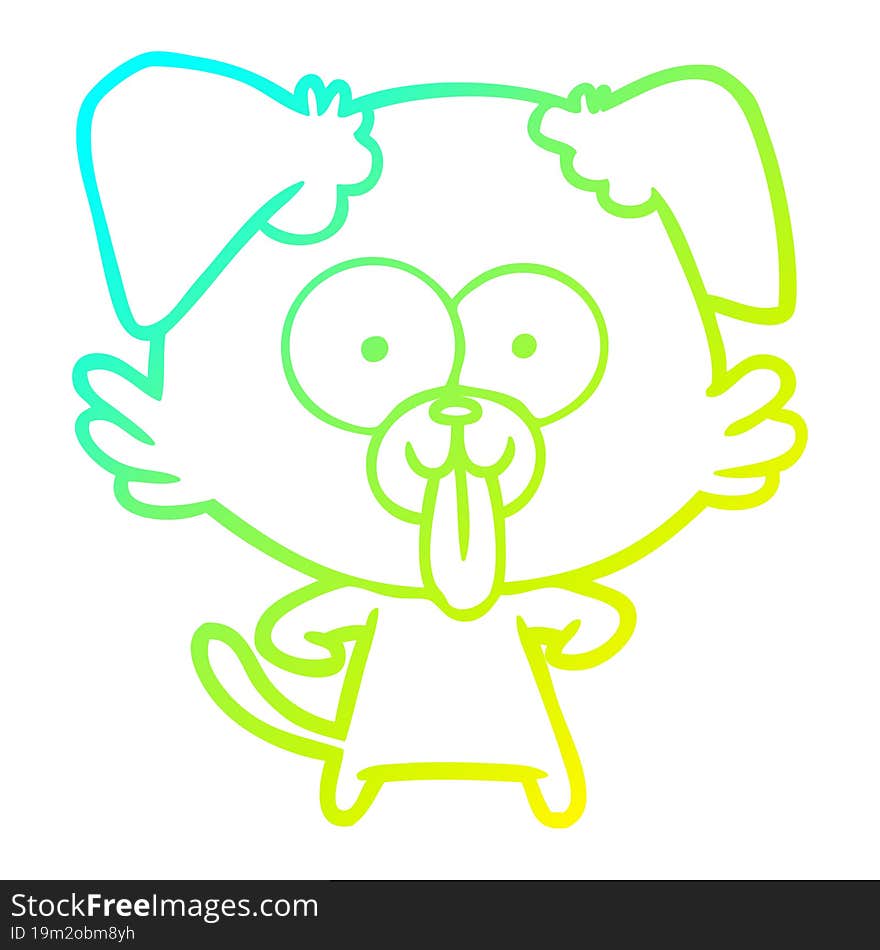 cold gradient line drawing of a cartoon dog with tongue sticking out