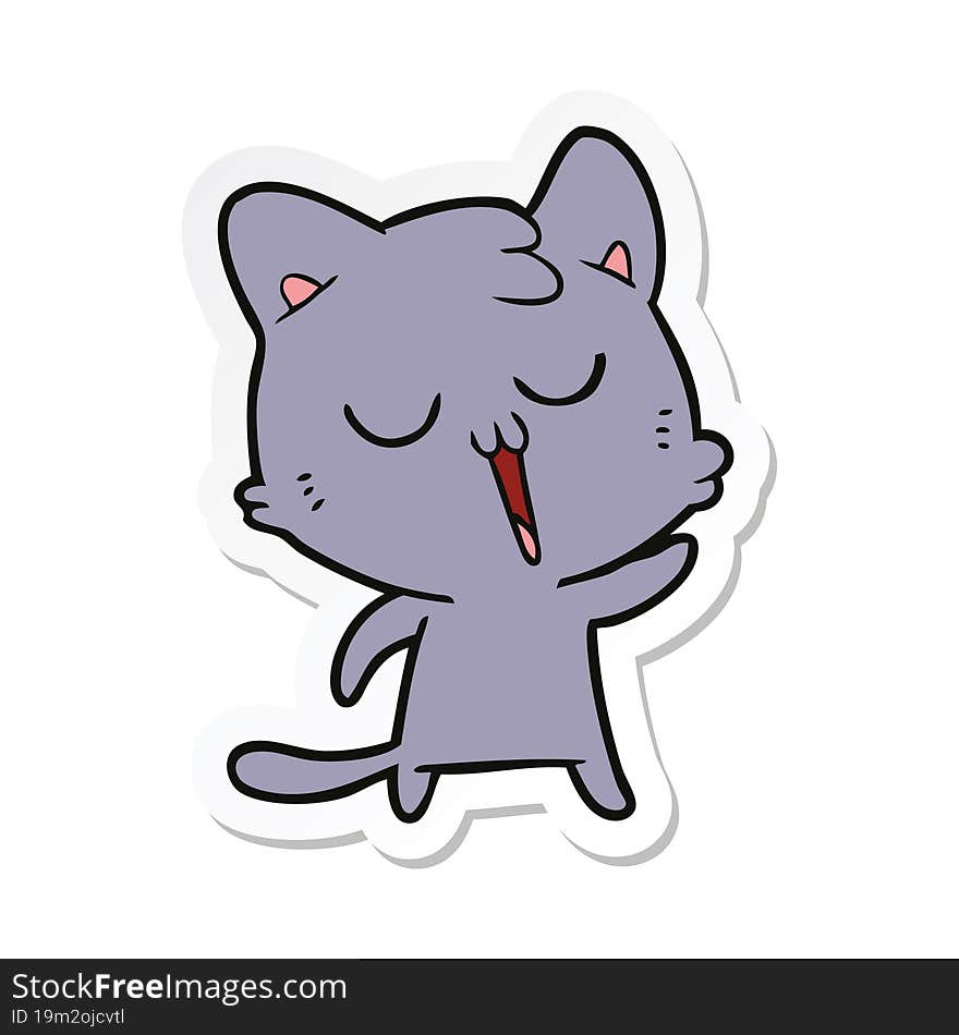 Sticker Of A Cartoon Cat Singing