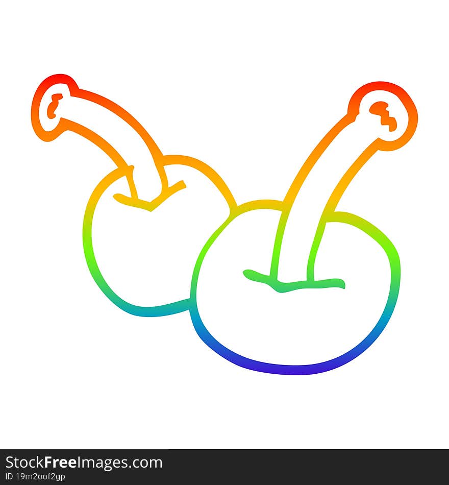 rainbow gradient line drawing of a cartoon cherry