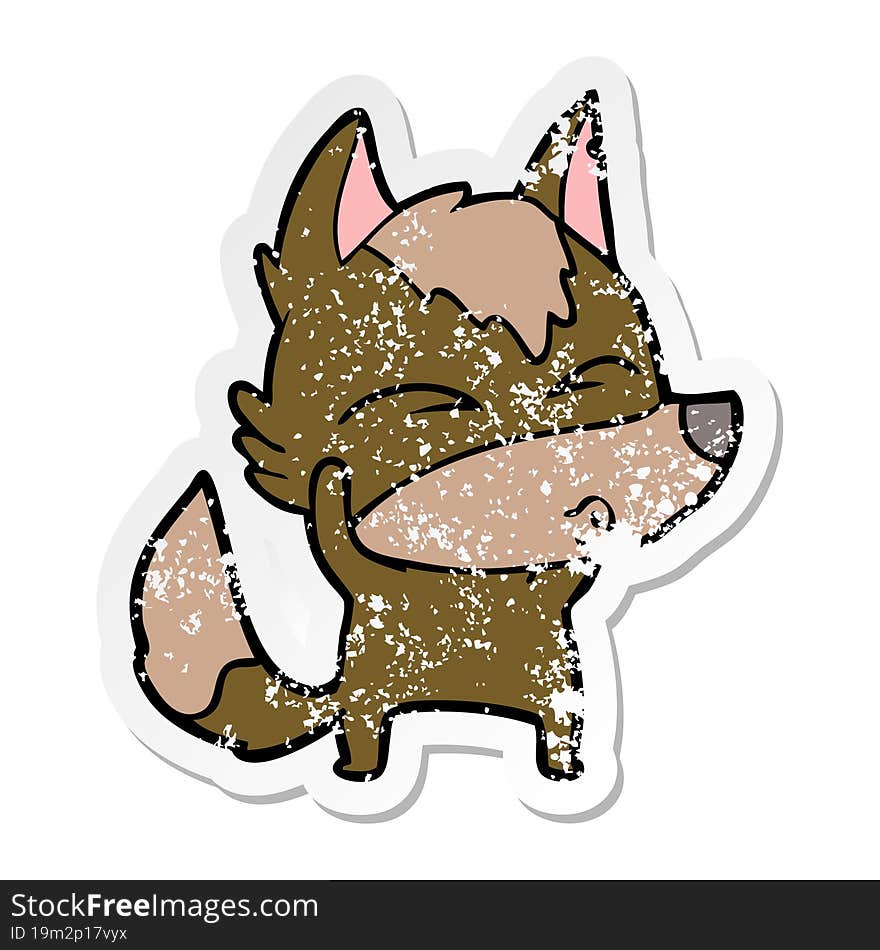 Distressed Sticker Of A Cartoon Wolf Whistling