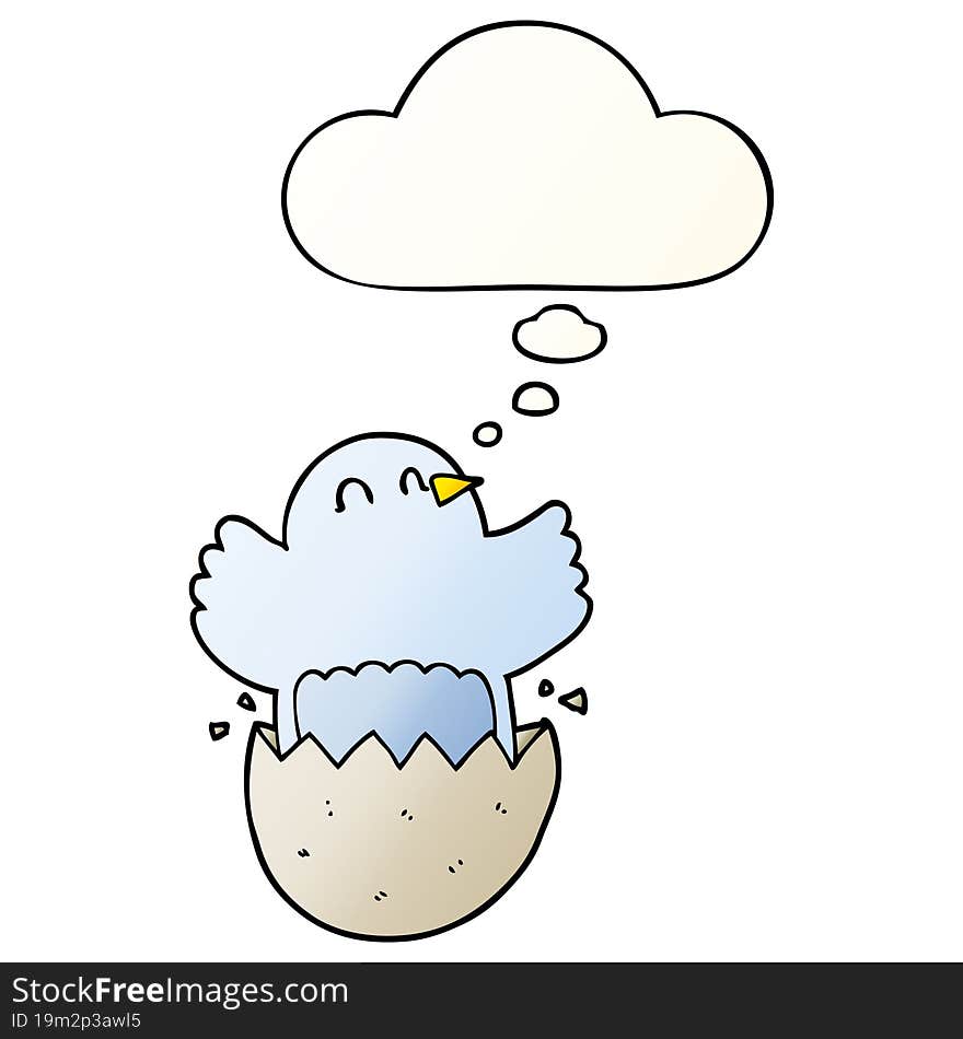 cartoon hatching chicken with thought bubble in smooth gradient style