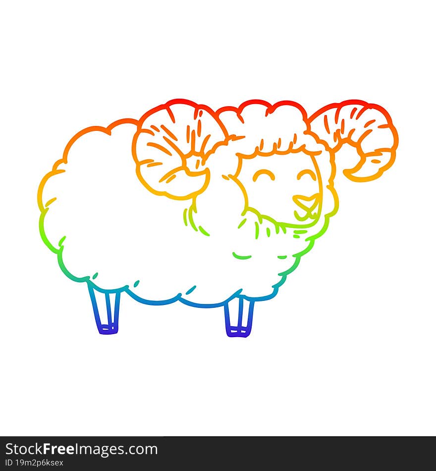 rainbow gradient line drawing of a cartoon ram