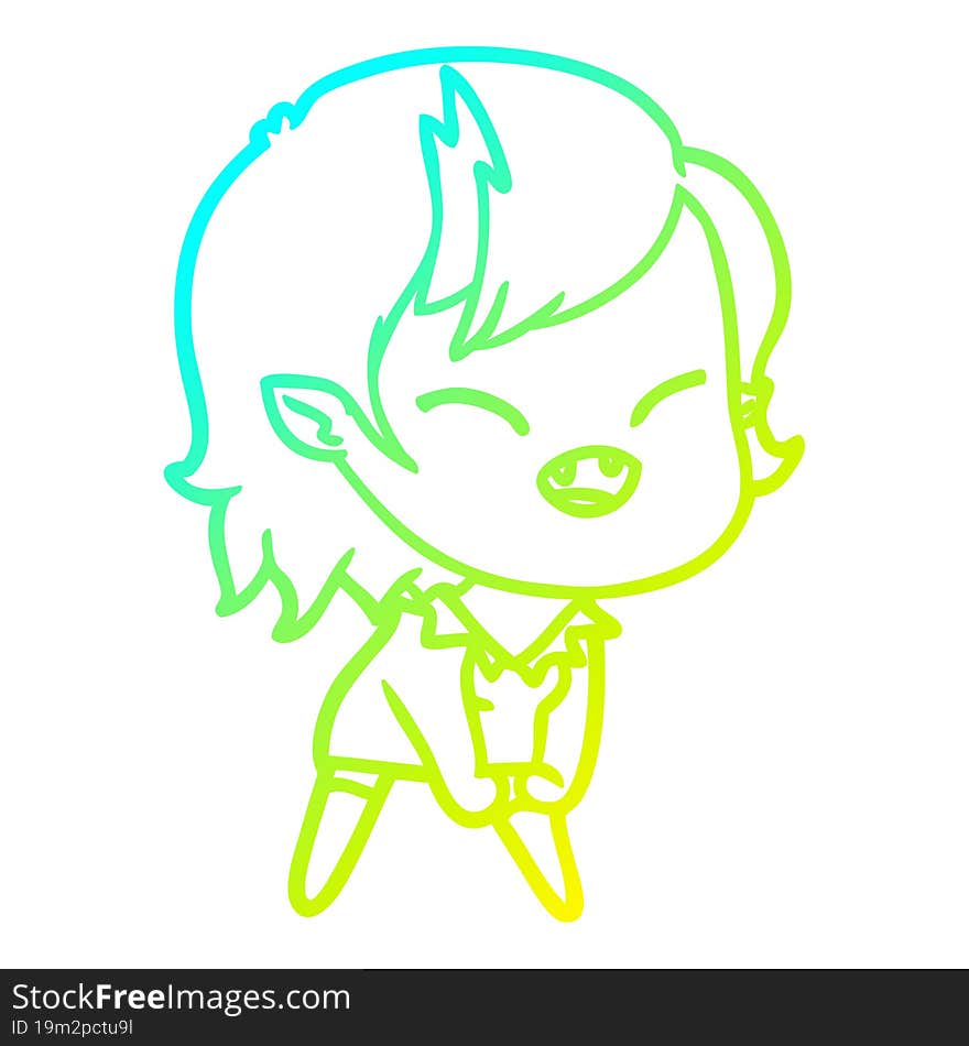 cold gradient line drawing cartoon laughing vampire girl