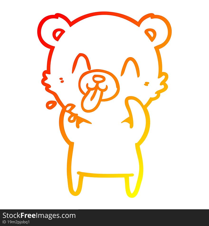 warm gradient line drawing rude cartoon polar bear sticking out tongue