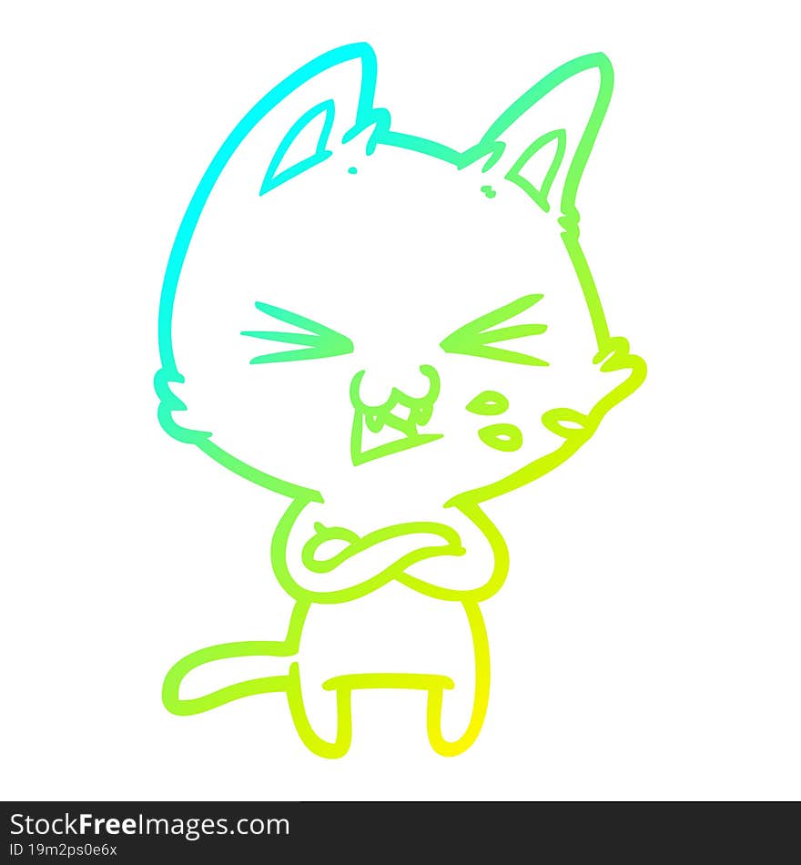 Cold Gradient Line Drawing Cartoon Cat With Crossed Arms