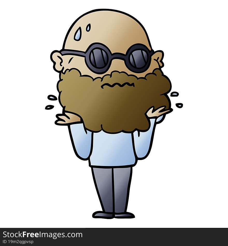 cartoon worried man with beard and sunglasses. cartoon worried man with beard and sunglasses