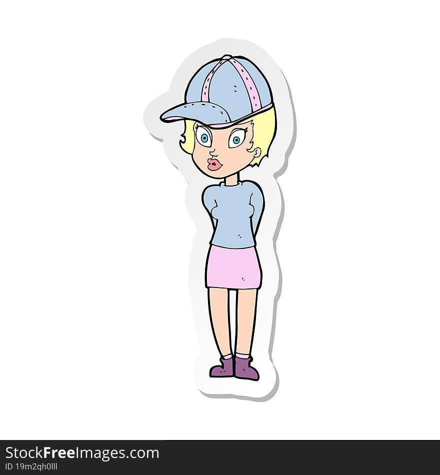 sticker of a cartoon woman in hat