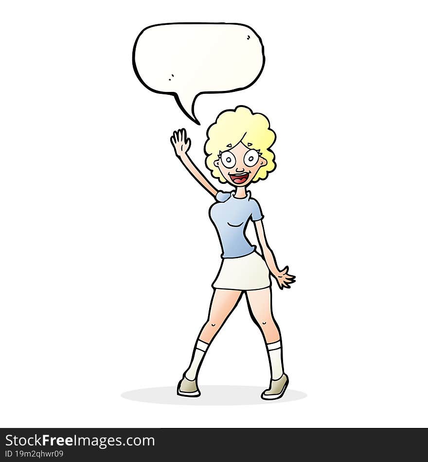 cartoon woman dancing with speech bubble