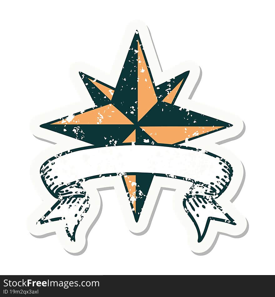 Grunge Sticker With Banner Of A Star