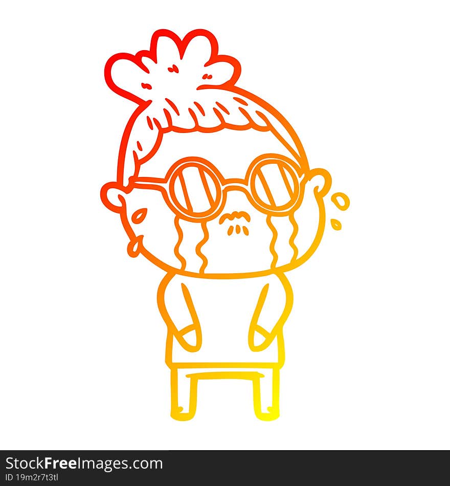 Warm Gradient Line Drawing Cartoon Crying Woman Wearing Spectacles