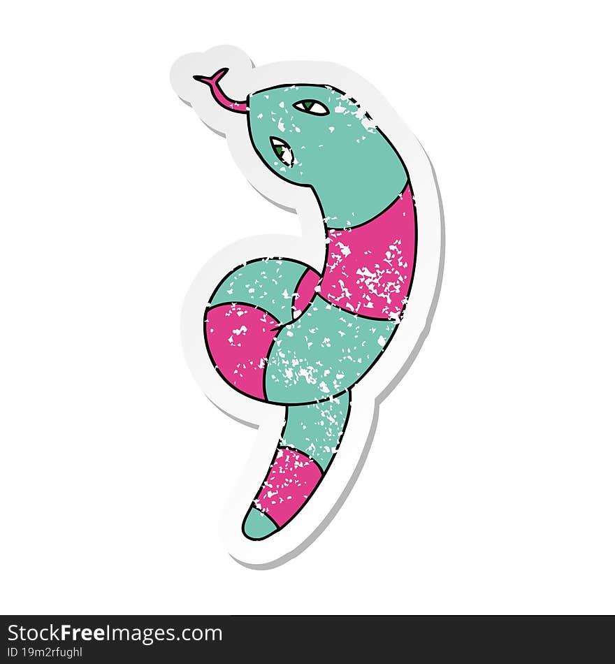 Distressed Sticker Cartoon Of A Long Snake