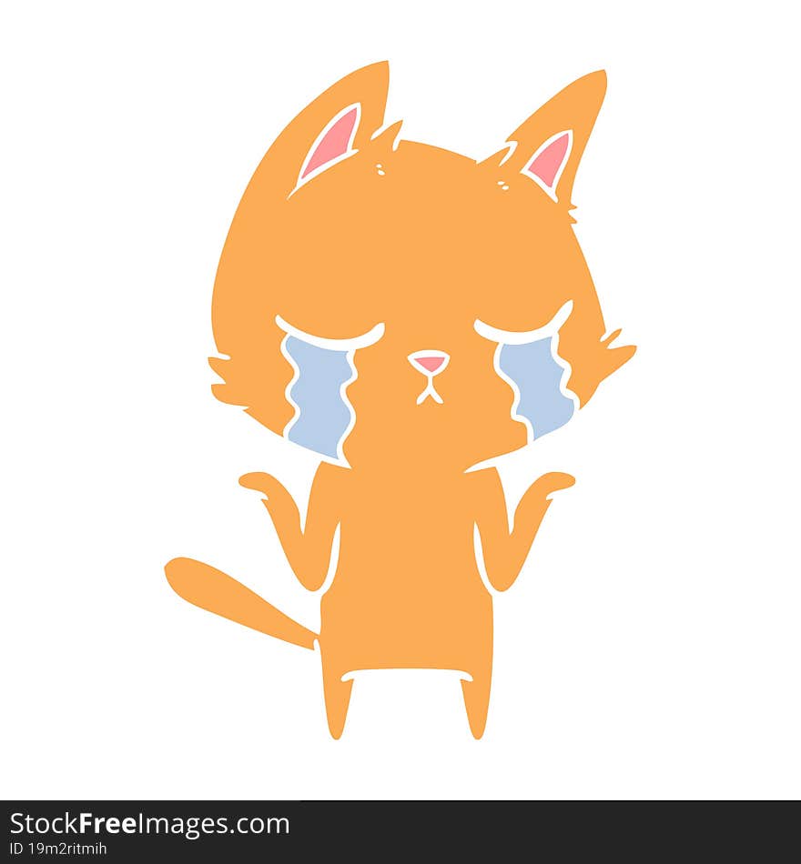 crying flat color style cartoon cat shrugging