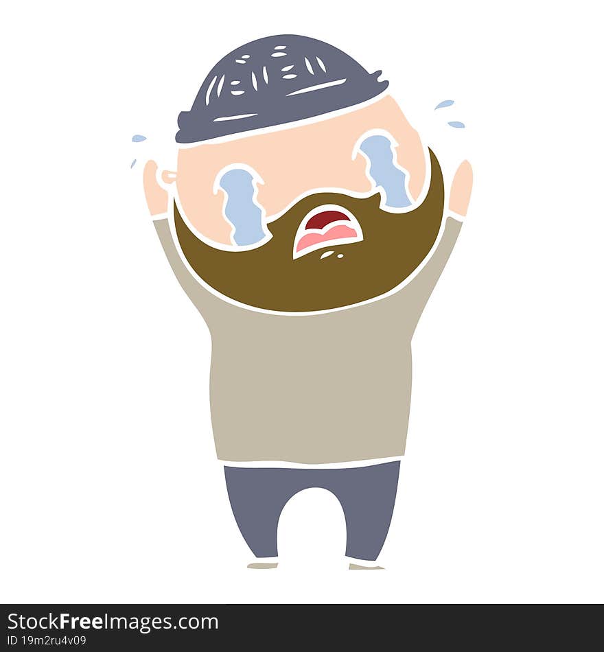 flat color style cartoon bearded man crying