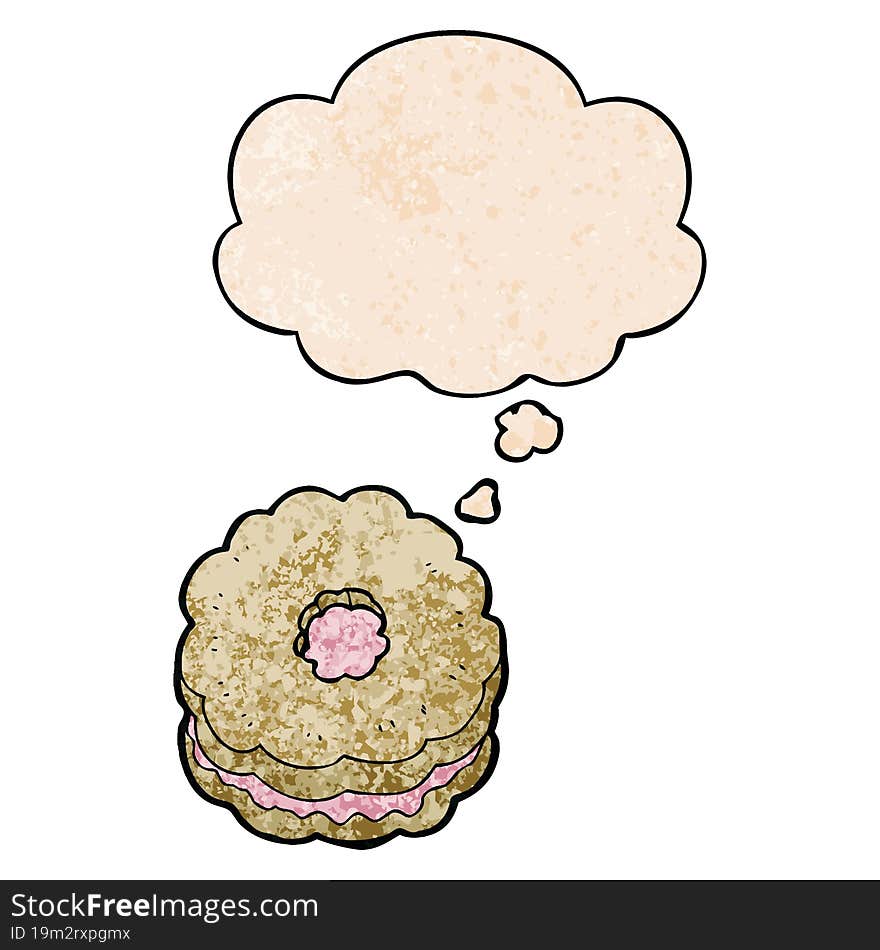 cartoon biscuit and thought bubble in grunge texture pattern style