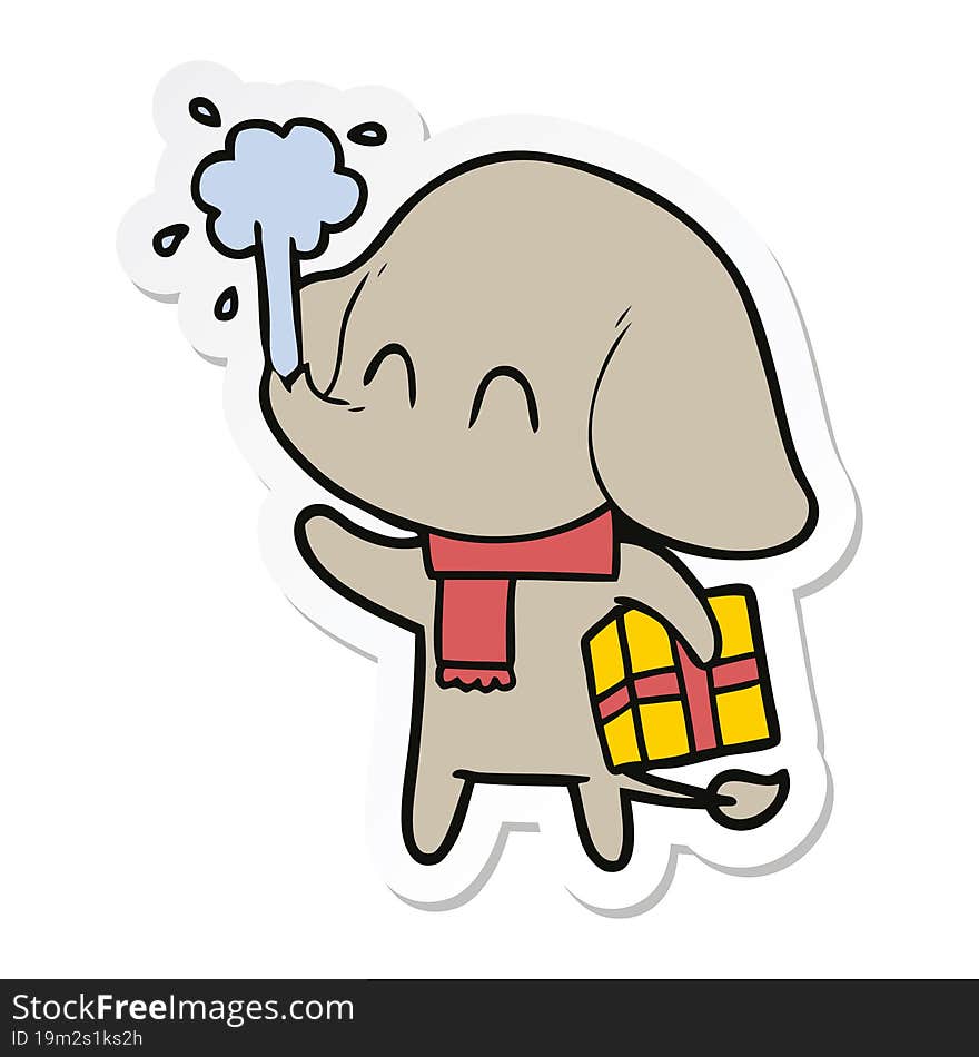 sticker of a cute cartoon elephant spouting water