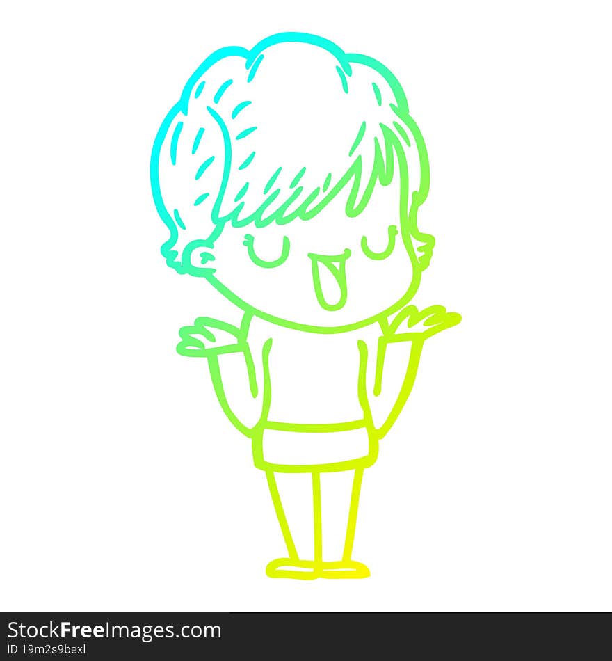 cold gradient line drawing of a cartoon woman talking