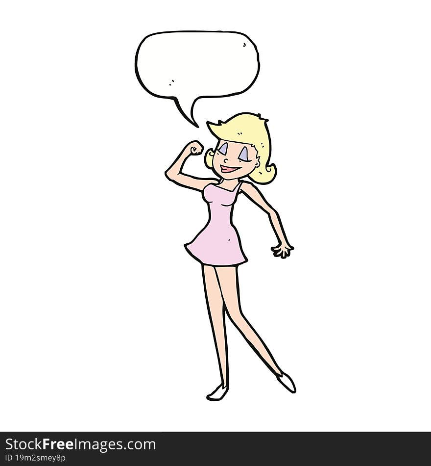 cartoon woman with can do attitude with speech bubble