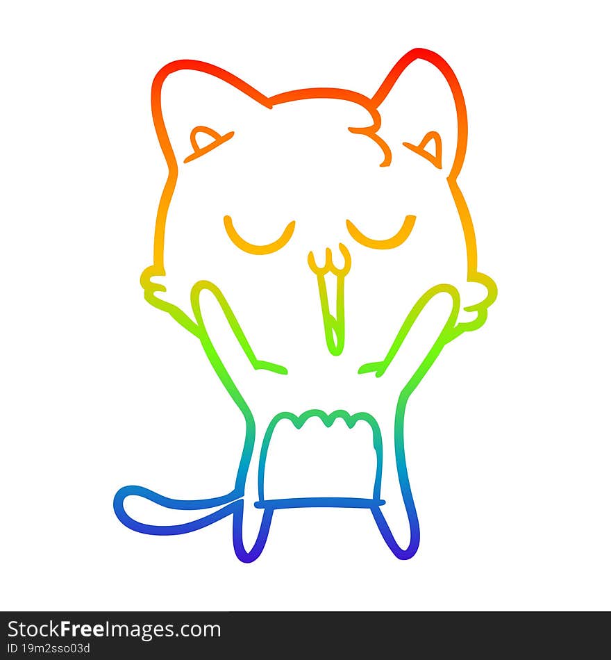 rainbow gradient line drawing cartoon cat singing