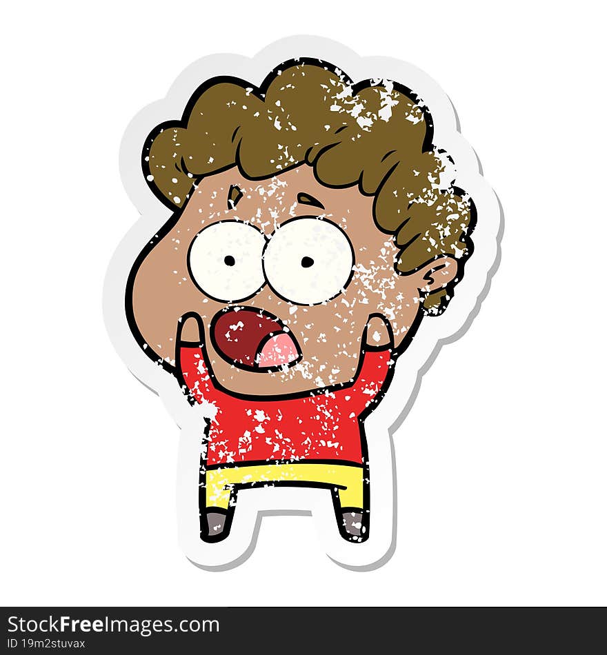 distressed sticker of a cartoon man gasping in surprise