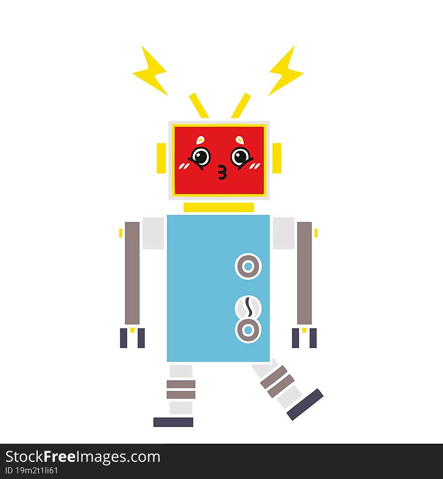 flat color retro cartoon robot malfunction