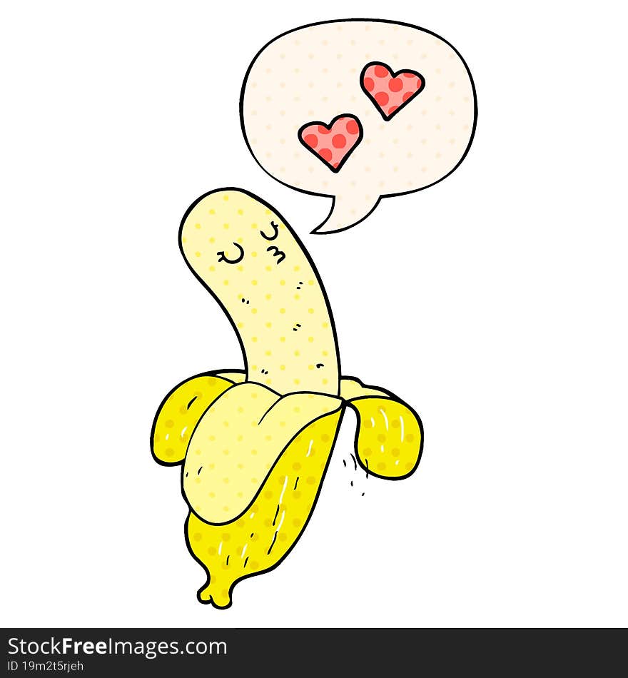 cartoon banana in love with speech bubble in comic book style