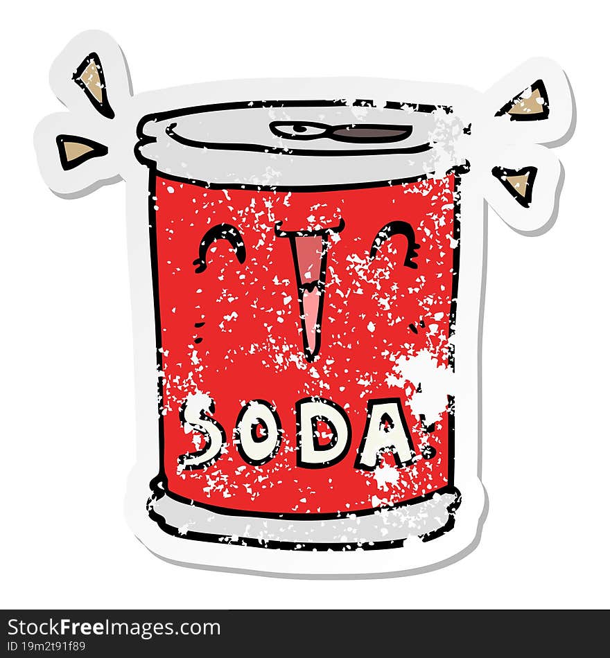 distressed sticker of a cartoon soda can