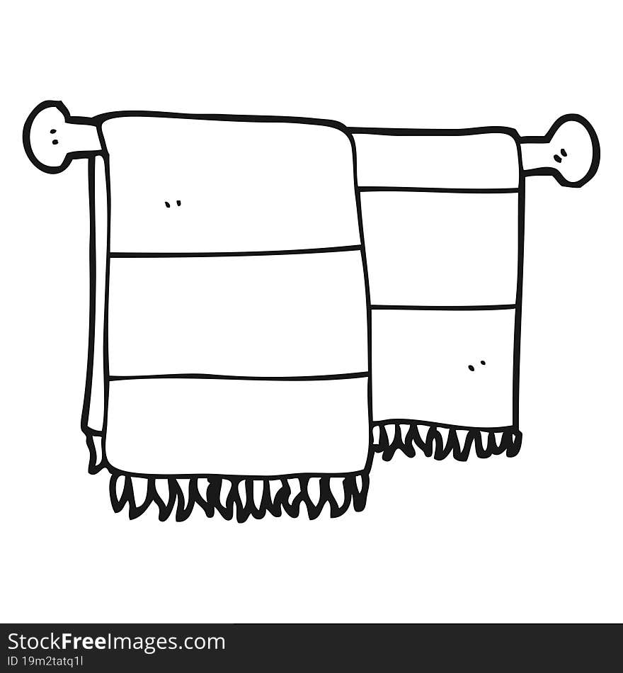 freehand drawn black and white cartoon bathroom towels