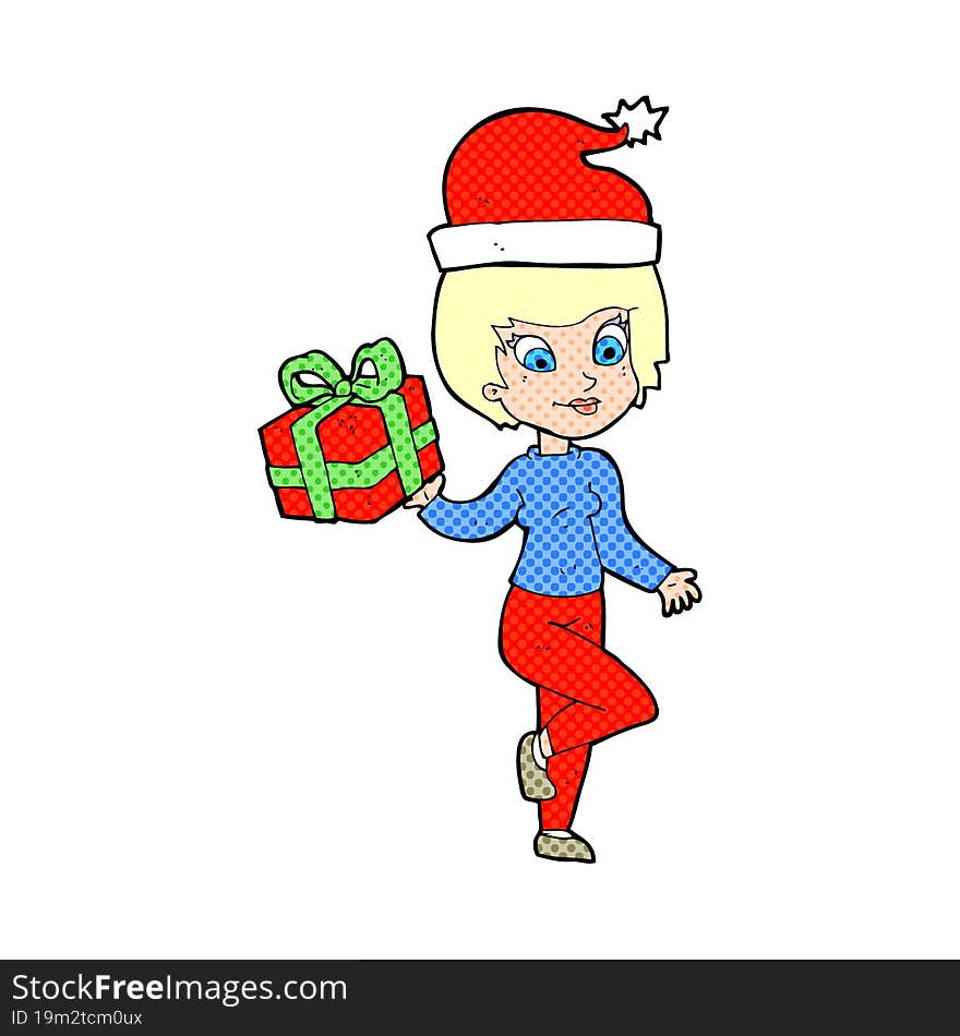 Cartoon Woman With Present