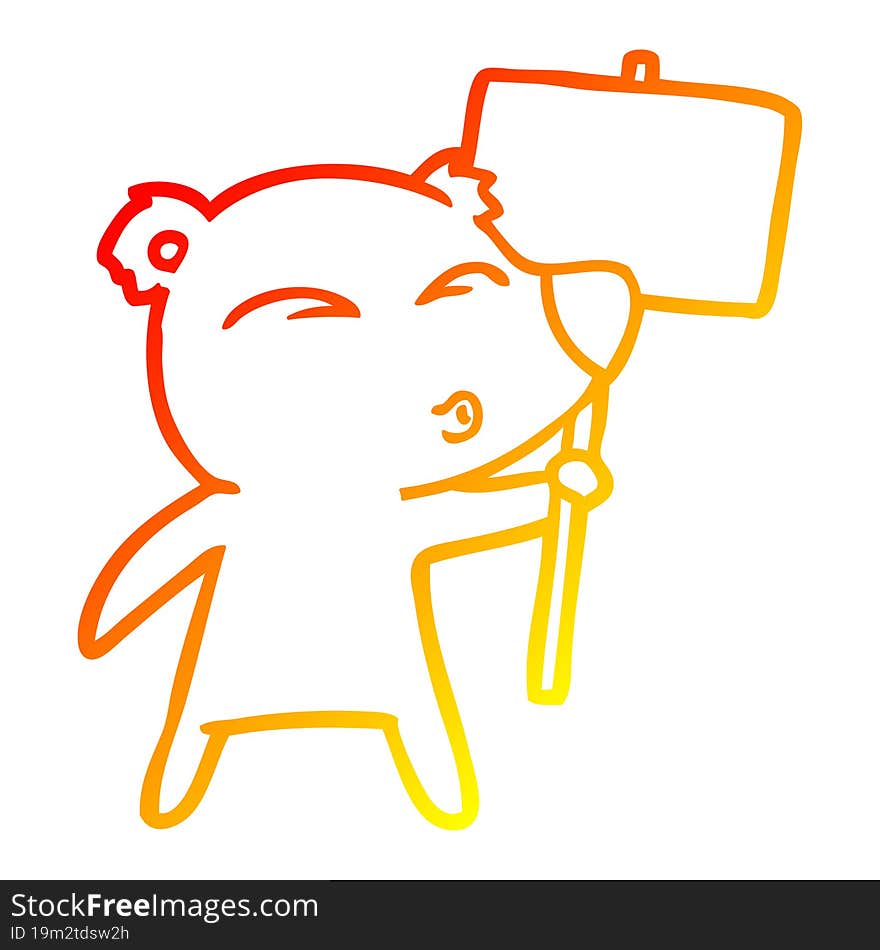 warm gradient line drawing cartoon polar bear with placard