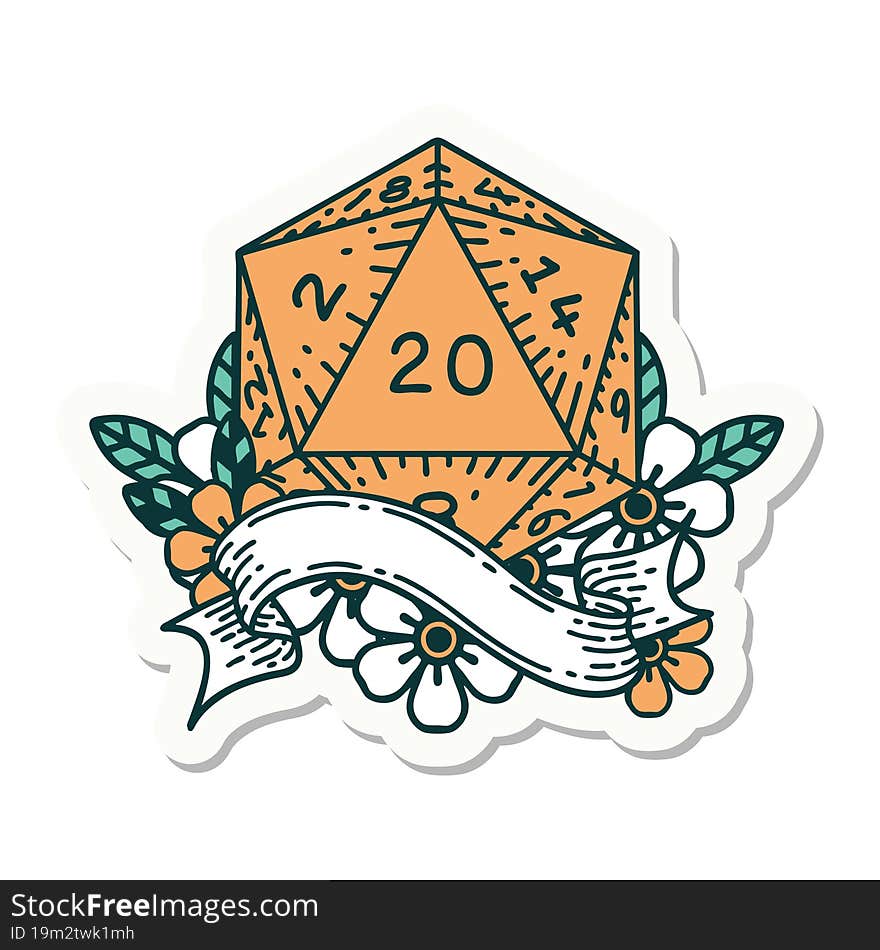 natural twenty D20 dice roll sticker