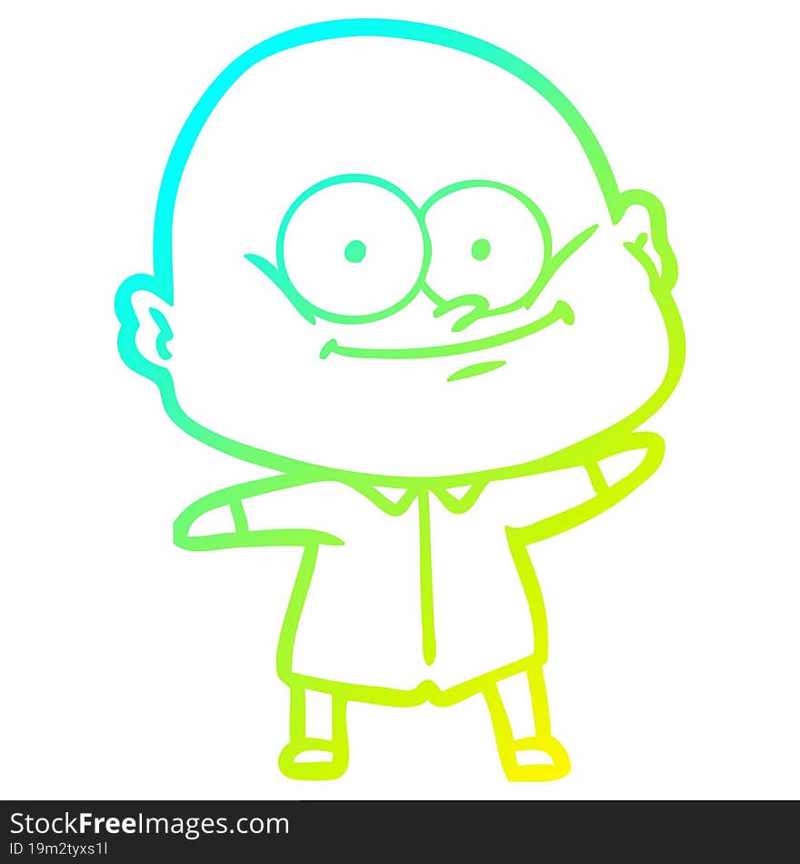 cold gradient line drawing cartoon bald man staring